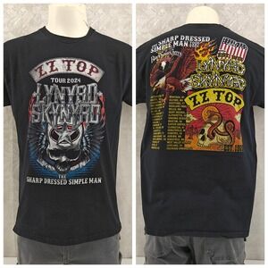 Gildan ZZ Top Lynyrd Skynyrd mens L Black Graphic Concert Tour 2024 Rock Tee
